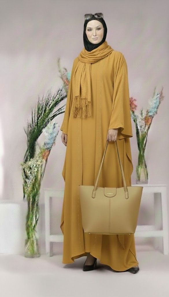 golden baggy style abaya with matching stollar & hand bag for women | elegant modest wear – 9rangi collection golden baggy style abaya with matching stollar & hand bag for women | elegant modest wear – 9rangi collection
