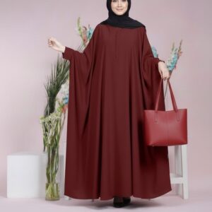 Home maroon kaftan abaya with matching stollar & hand bag for women | elegant modest wear – 9rangi collection