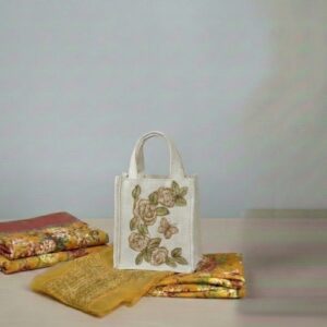 Home green linen 3 piece dress with matching embroidered tote hand bag | elegant women combo – 9rangi collection