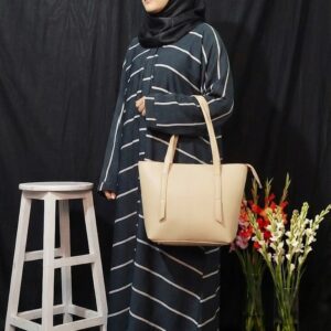 black striped abaya with matching premium leather handbag – modern modest wear for women | buy abaya online in pakistan