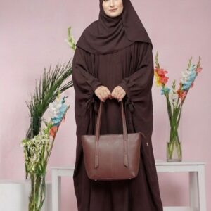 dark brown double abaya with premium matching handbag – elegant modest wear for women | buy abaya online in pakistan