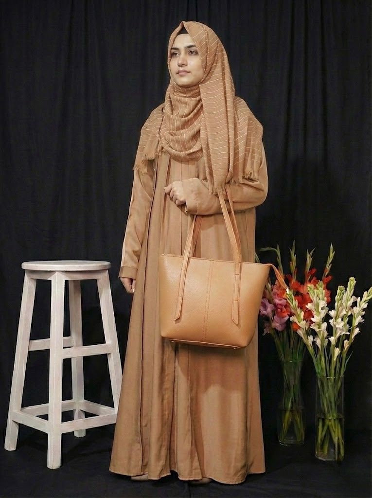 light brown button abaya with matching handbag – elegant everyday modest wear | buy abaya online in pakistan light brown button abaya with matching handbag – elegant everyday modest wear | buy abaya online in pakistan