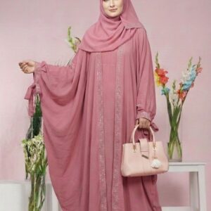 pink double tie abaya with matching premium handbag – elegant luxury modest wear | buy abaya online in pakistan