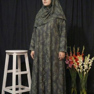 black printed abaya with premium black leather handbag – elegant modest wear for women | buy abaya online in pakistan