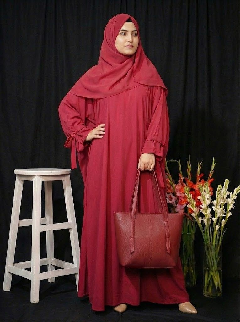 deep red double tie abaya with premium matching handbag – luxury modest wear for women | buy abaya online in pakistan deep red double tie abaya with premium matching handbag – luxury modest wear for women | buy abaya online in pakistan