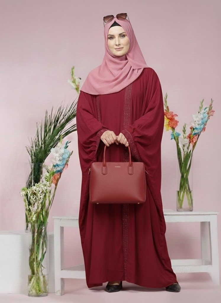 deep red double tie abaya with premium matching handbag – luxury modest wear for women | buy abaya online in pakistan deep red double tie abaya with premium matching handbag – luxury modest wear for women | buy abaya online in pakistan